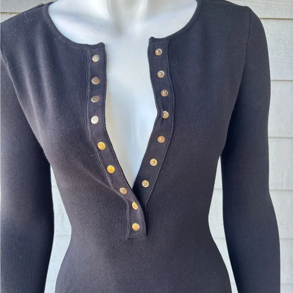 Hera Collection Black Long Sleeve Dress with Gold Buttons - Picture 3 of 5